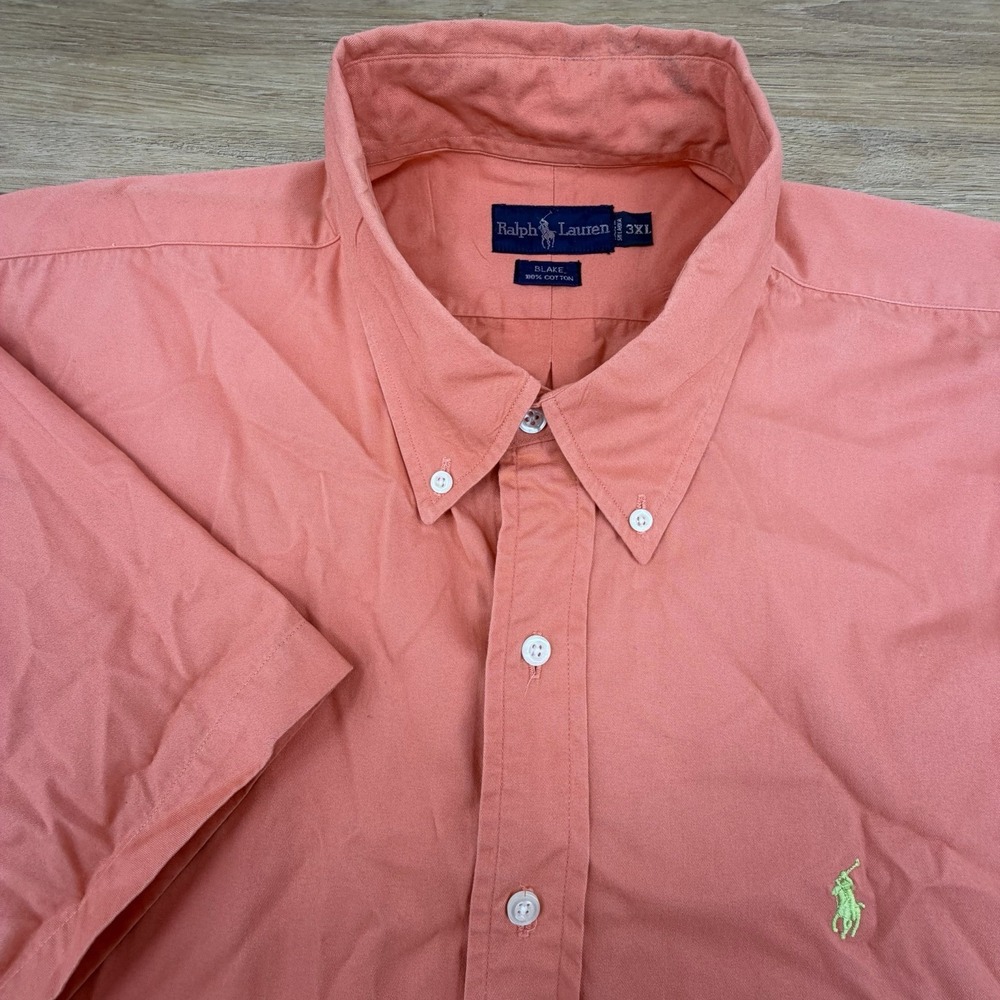 Ralph Lauren Blake Shirt Mens 3XL Orange Peach Button Down Short Sleeve